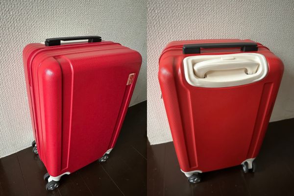 ハンドル交換後のスーツケース　前から見た様子